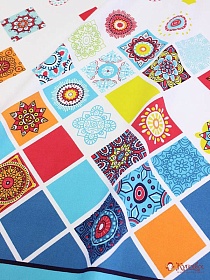 Мерный лоскут (ткань в отрезах) - Рогожка Премиум "Калейдоскоп по кайме" цв.белый, СОРТ2, ш.1.5м