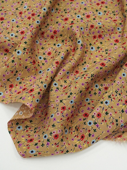 Штапель Премиум "Цветочная мириада" цв.темно-песочный, ш.1.45м, вискоза-100%, 120гр/м.кв