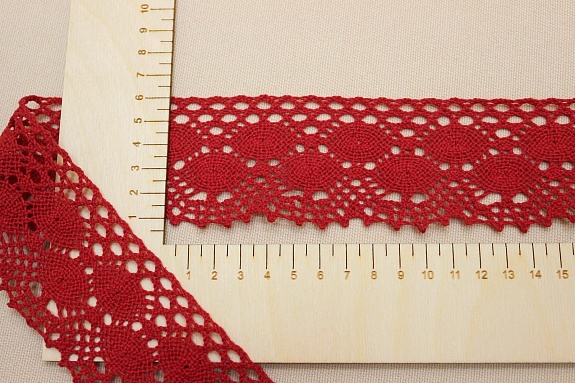 Кружево цв.красный ш.61мм, хлопок-90%, п/э-10%, рис.058/16