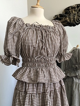 Комплект из вареного хлопка в клетку в коричневом цвете