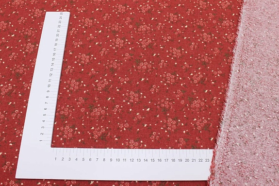 Теплый хлопок "Мелкое соцветие на красно-терракотовом", ш.1.45м, хлопок-100%, 160гр/м.кв