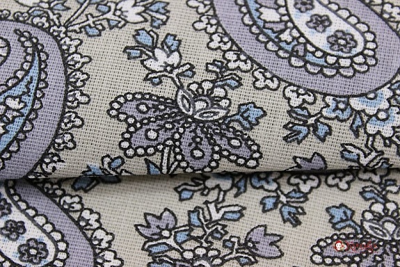 Мерный лоскут Бязь "Серо-голубые восточные огурчики на серо-бежевом", ш.1.5м, хлопок-100%, 120гр/м.кв