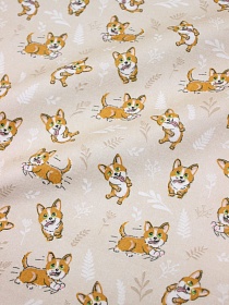 Фланель "Озорные корги", ш.0.95м, хлопок-100%, 170гр/м.кв