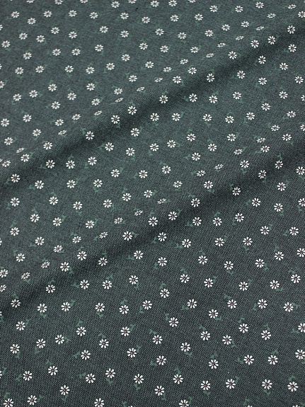 Плательный хлопок "Мелкие ромашки на т.кедровом меланже", ш.1.5м, хл-80%, п/э-20%, 150гр/м.кв