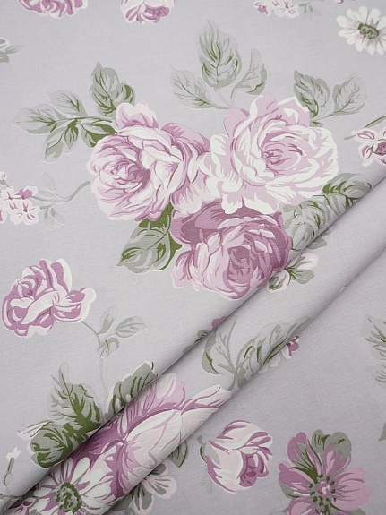 Сатин "Сливовые розы на сиреневой дымке", ГОСТ, ш.2.2м, хл-100%, 130гр/м.кв