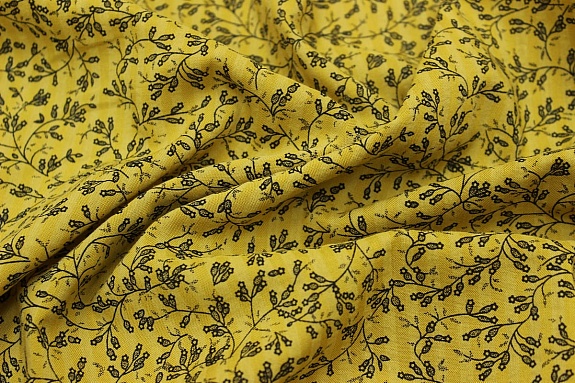 Вискоза с хлопком "Барбариски" цв.черный на золотисто-оливковом, СОРТ2, ш.1.42м, хл-70%, вискоза-30%