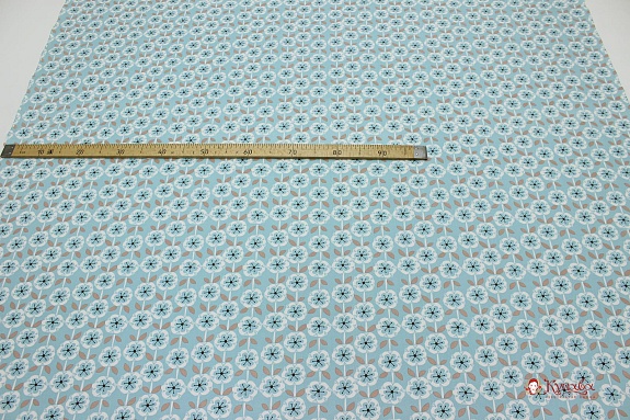 Интерьерный хлопок "Цветочная графика" цв.бирюза, ш.1.5м, хлопок-100%, 250гр/м.кв