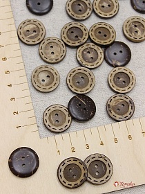 Пуговица кокос с ободком (штрихи по кругу), 20мм, 2 отверстия