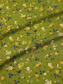 Штапель Премиум "Цветочная грация" цв.темно-оливковый, ш.1.45м, вискоза-100%, 120гр/м.кв