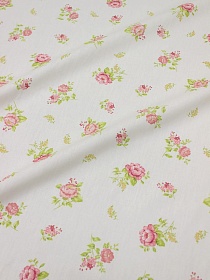 Сатин "Шелковые розочки" цв.сливочный пломбир, ш.2.35м, хлопок-100%, 120гр/м.кв