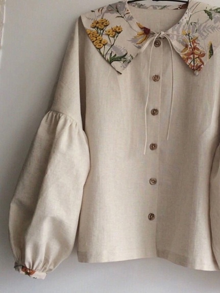 Рубашка со съемным воротником из полульна