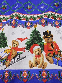 Рогожка "Новогоднее приключение" цв.т.василек, ш.1.5м, хлопок-100%, 160гр/м.кв