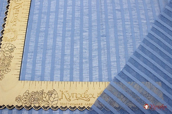 Лен декоративный "Сетка в узкую полоску" цв.сине-голубой винтаж, ш.2.6м, лен-44%, хл-56%, 105гр/м.кв