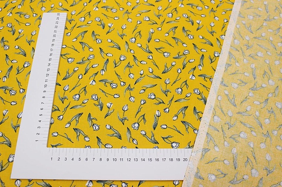 Перкаль "Белые тюльпаны на сигнально-желтом", ГОСТ, ш.1.5м, хлопок-100%, 115гр/м.кв
