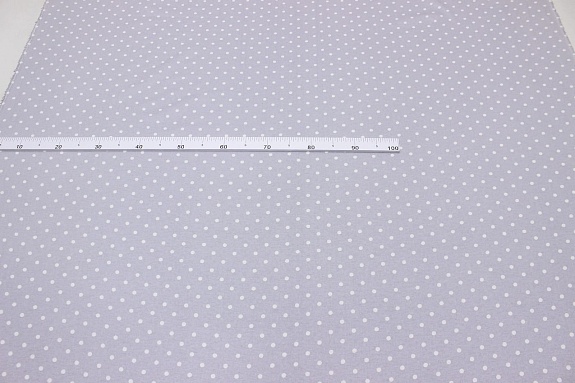 Мерный лоскут (ткань в отрезах) - Теплый хлопок "Белый горох на св.сером с сиреневым оттенком" CОРТ2