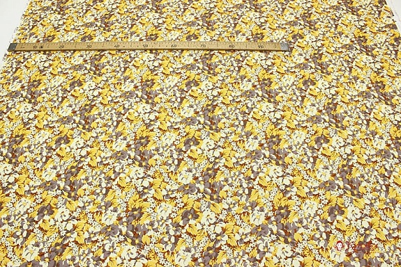 Мерный лоскут (ткань в отрезах) - Штапель "Цветочные узоры" цв.горчичный, ш.1.44м, вискоза-100%