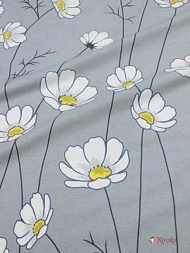 Поплин "Космея - белые цветы на сером", (комп), ш.2.2м, хлопок-100%, 115гр/м.кв