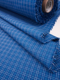 Пестрядь "Двойная белая клетка" цв.джинсово-синий, ш.1.5м, хлопок-100%, 140гр/м.кв