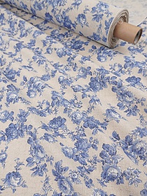 Полулен "Плетистая мелодия" (на суровом) цв.синий, ш.1.5м, лен-30%, хлопок-70%, 140гр/м.кв