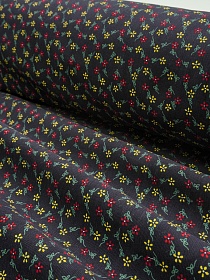 Микровельвет "Красно-желтые цветочки" цв.черный, ш.1.5м, хлопок-100%, 130гр/м.кв