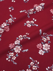 Штапель Премиум "Веточка сакуры (коралловые цветы) на малиновом", ш.1.45м, вискоза-100%