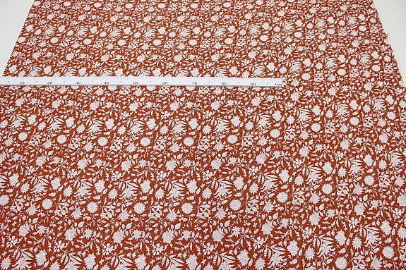 Штапель "Белоснежный сад" цв.терракотовый, ш.1.45м, вискоза-100%, 90гр/м.кв