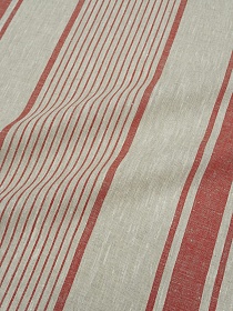 Лен "Красные полоски" цв.натуральный, ш.1.5м, лен-100%, 265гр/м.кв