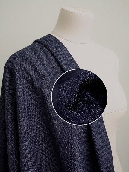 Плотная фактурная джинсовая ткань "Елочка" цв.чернильный, ш.1.8м, хлопок-65%, п/э-35%, 310гр/м.кв