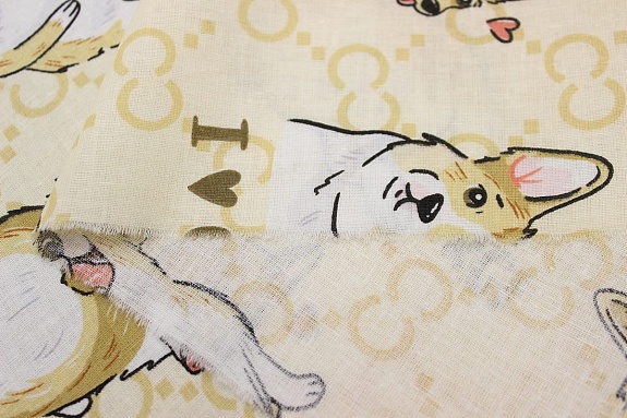 Перкаль "Очаровательные корги", ш.2.2м, хлопок-100%, 110гр/м.кв