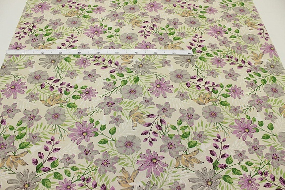 Полулен "Фиолетовая камелия" (на суровом), ш.1.5м, лен-30%, хлопок-70%, 140гр/м.кв