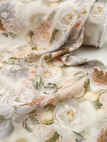 Штапель Премиум "Облачный розарий" цв.сливочно-оливковый, ш.1.45м, вискоза-100%, 110гр/м.кв
