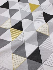 Мерный лоскут (ткань в отрезах) Рогожка "Треугольный пэчворк" цв.серый/горчичный, ш.1.5м, хлопок-100%,160гр/м.кв