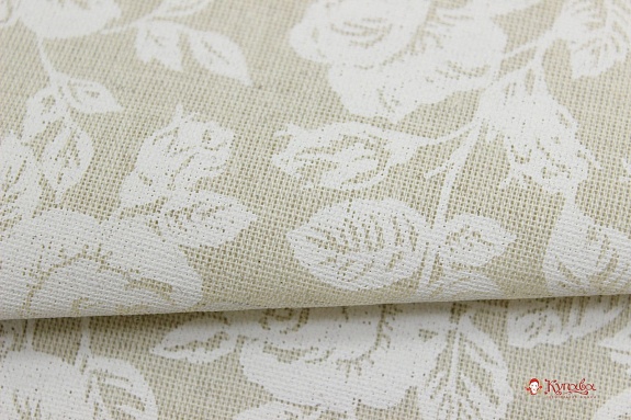 Полулен "Белые розы на суровом", ВИД2, ш.1.5м, лен-30%, хлопок-70%, 140гр/м.кв