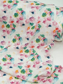 Штапель Премиум Цифр.печать "Нежная акварель(розовые цветы)", ш.1.45м, вискоза-100%, 110гр/м.кв
