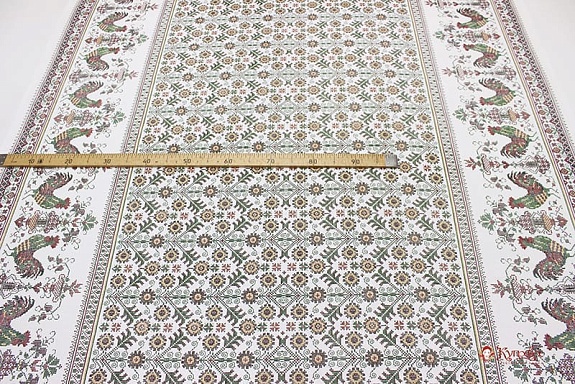 Рогожка "Петушок- вышивка" цв.зеленый, ш.1.5м, хлопок-100%, 160гр/м.кв