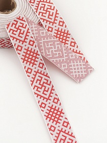 Жак.лента 33мм Красные славянские знаки на белом