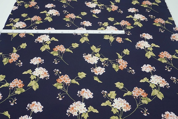 Штапель "Ароматная гортензия " цв.чернильный, ш.1.45м, вискоза-100%, 105гр/м.кв