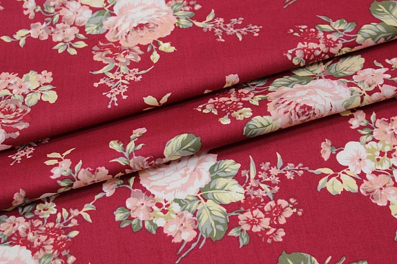 Импорт. хлопок "Роскошный букет" цв.малиновый, СОРТ2, ш.1.45м, хлопок-100%, 100гр/м.кв