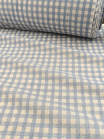 Хлопколен Цифр.печать "Клетка" (на суровом), цв.синий, ш.1.4м, лен-10%, хл-90%, 130гр/м.кв