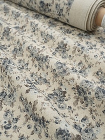 Полулен "Серо-голубые розочки" (на суровом), СОРТ2, ш.1.5м, хлопок-70%, лен-30%, 140гр/м.кв