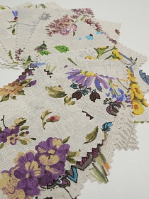 Комплект образцов "Полулён, ш.1.5м, лен-30%, хлопок-70%, тип рисунка "Цветы" №3