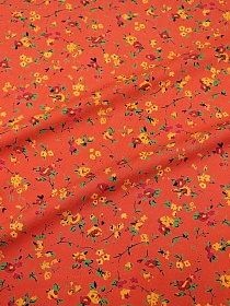 Штапель Премиум "Цветочная грация" цв.оранжево-красный, ш.1.45м, вискоза-100%, 120гр/м.кв