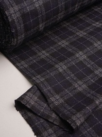 Шерсть пальтово-костюмная Твид "Клетка двойная" цв.серый/черный, ш.1.5м, шерсть-50%, п/э-50%