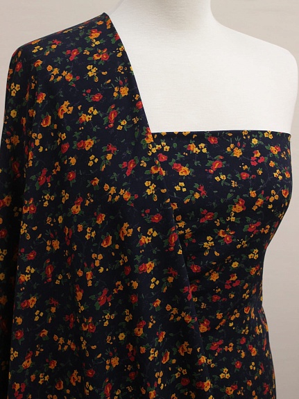 Штапель Премиум "Цветочная грация" цв.чернильный, ш.1.45м, вискоза-100%, 120гр/м.кв