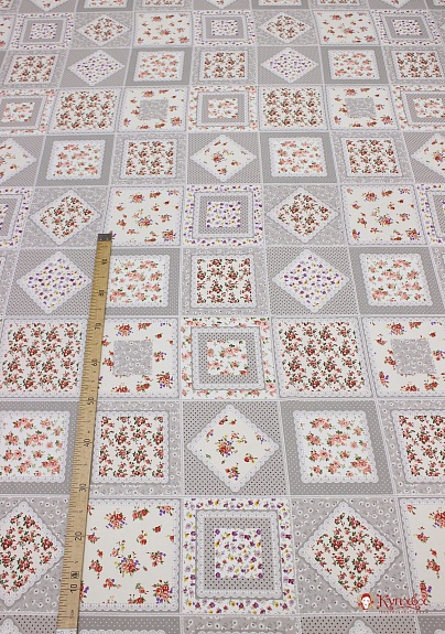 Поплин "Платочный пэчворк - цветы", (комп), ш.2.2м, хлопок-100%, 110гр/м.кв