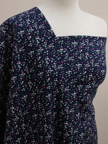 Теплый хлопок "Земляничка на чернильно-синем", ш.1.45м, хлопок-100%, 150гр/м.кв