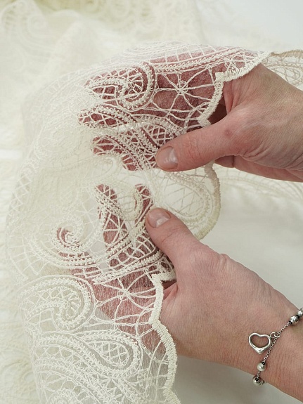 Кружевное полотно "Милада" (фестон с 2х ст.)  цв.кремовый, ш.1.3м, хлопок-80%, нейлон-20%, 90гр/м.кв