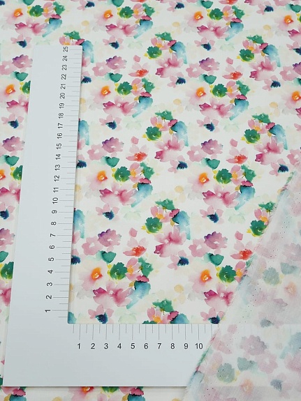 Штапель Премиум (Digital) "Нежная акварель(розовые цветы)", ш.1.45м, вискоза-100%, 110гр/м.кв