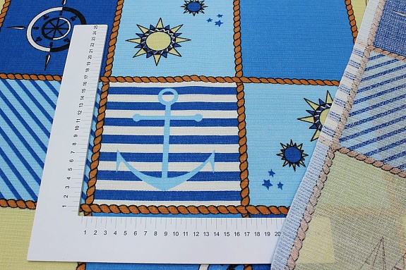 Вафельное полотно "Морской круиз", ш.1.5м, хлопок-100%, 120гр/м.кв, раппорт 64см