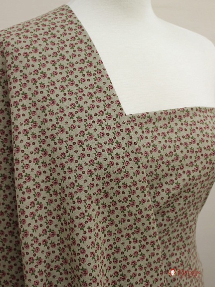 Муслин двухслойный с эф.фактурной стежки "Винтажные розочки на серо-оливковом", ш.1.43м, хл-100%